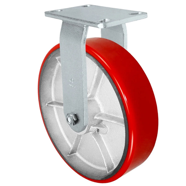 12" x 3" Heavy Duty Rigid Caster - Red Polyurethane on Steel Wheel - 2,500 lbs Capacity Per Caster CasterHQ