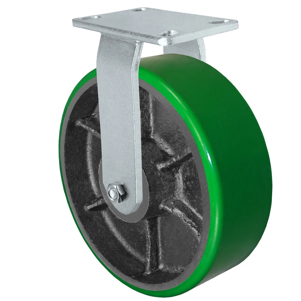 12" x 3" Heavy Duty Rigid Caster - Green Polyurethane on Steel Wheel - 2,500 lbs Capacity Per Caster CasterHQ