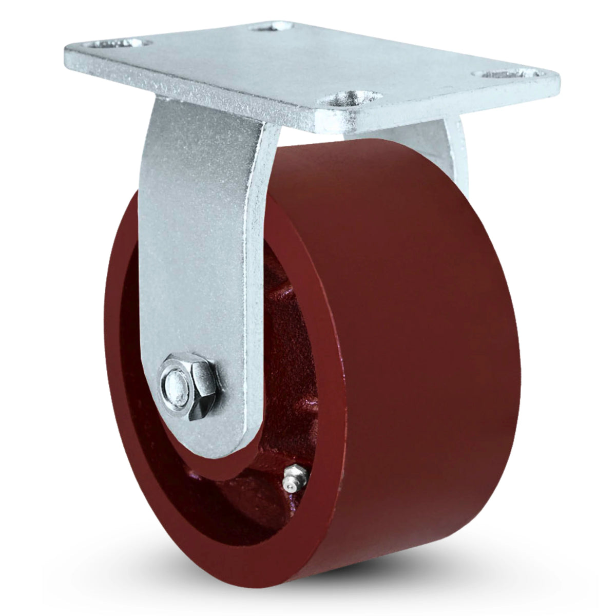 6 Inch x 3 Inch Heavy Duty Rigid Caster - 2500 lbs Capacity | Red Ductile Steel Wheel CasterHQ