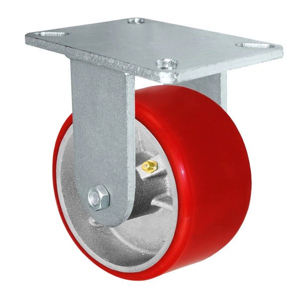 6" x 3" Heavy Duty Rigid Caster - Red Polyurethane on Steel Wheel - 2,000 lbs Capacity Per Caster CasterHQ