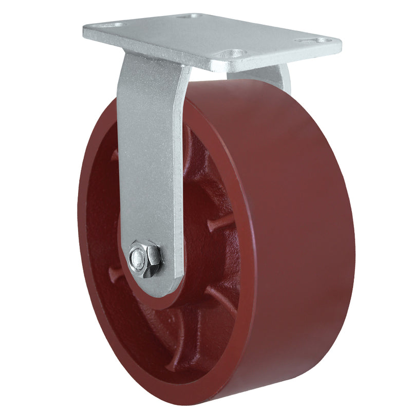8" x 2.5" Ductile-Steel Rigid Caster Wheel – (8x3 Rigid Fork), 1" Roller Bearing, 4.5" x 6.25" Top Plate - Part #60CR825