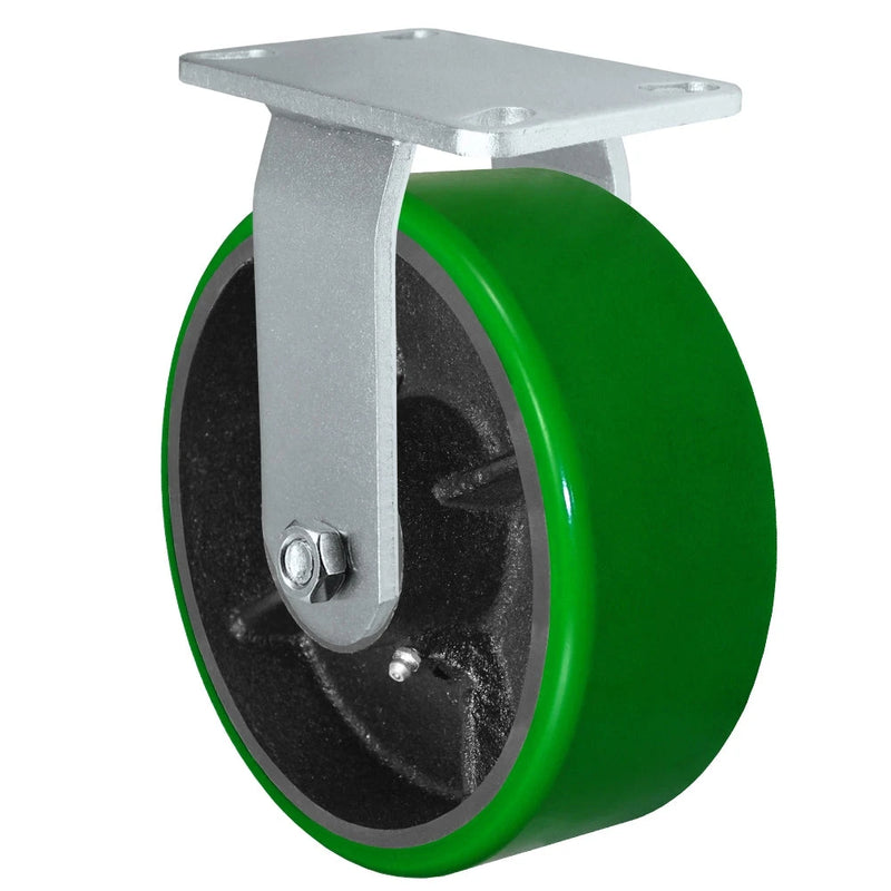 8" x 3" Heavy Duty Rigid Caster - Green Polyurethane on Steel Wheel - 2,500 lbs Capacity Per Caster CasterHQ