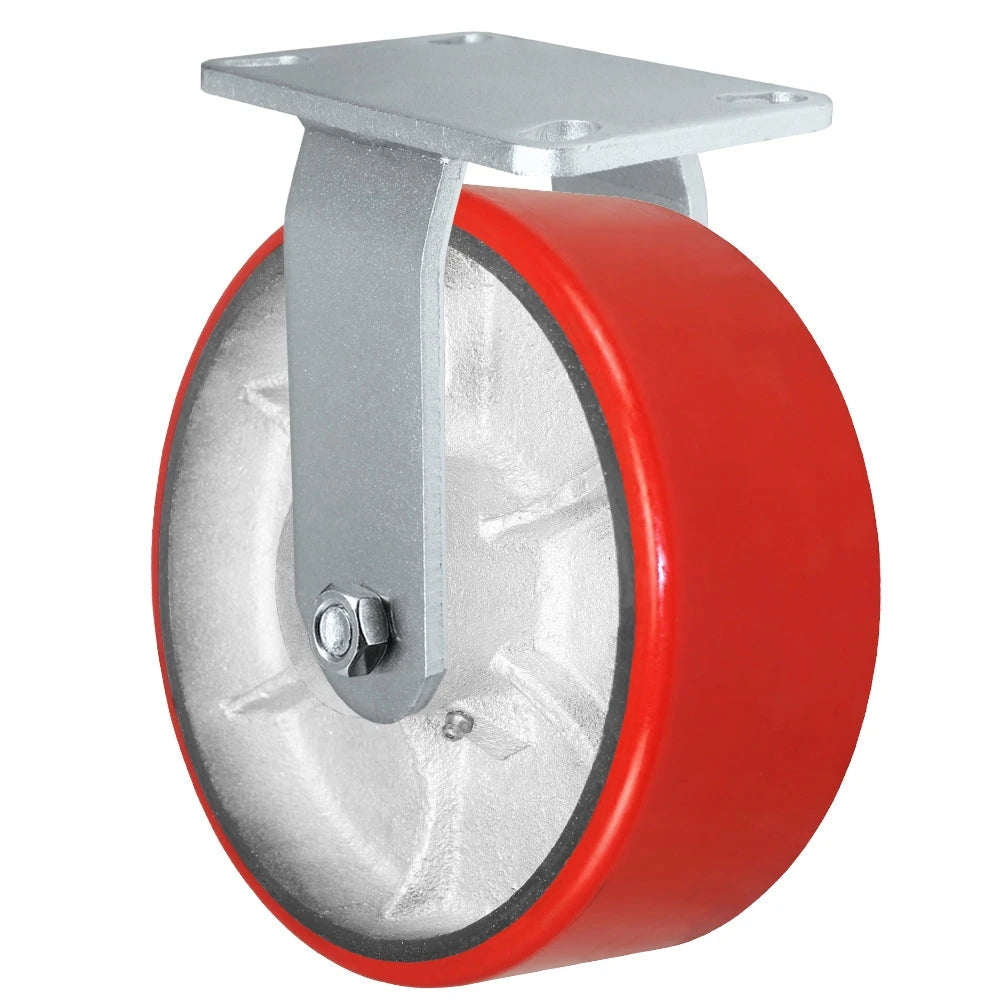 8" x 3" Heavy Duty Rigid Caster - Red Polyurethane on Steel Wheel - 2,500 lbs Capacity Per Caster CasterHQ