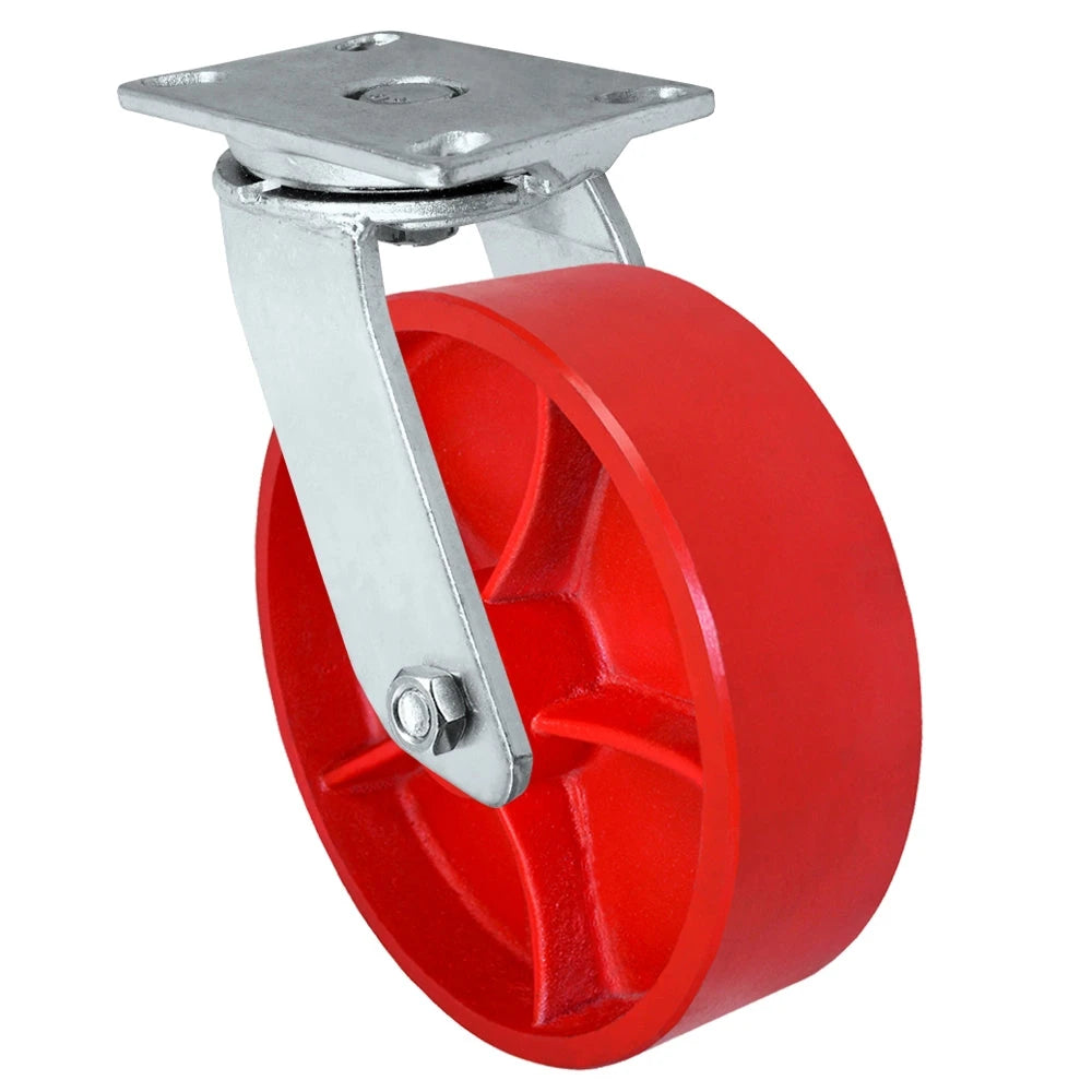 10" x 3" Heavy Duty Swivel Caster - Red Ductile Steel Wheel - 2,500 lbs Capacity Per Caster CasterHQ