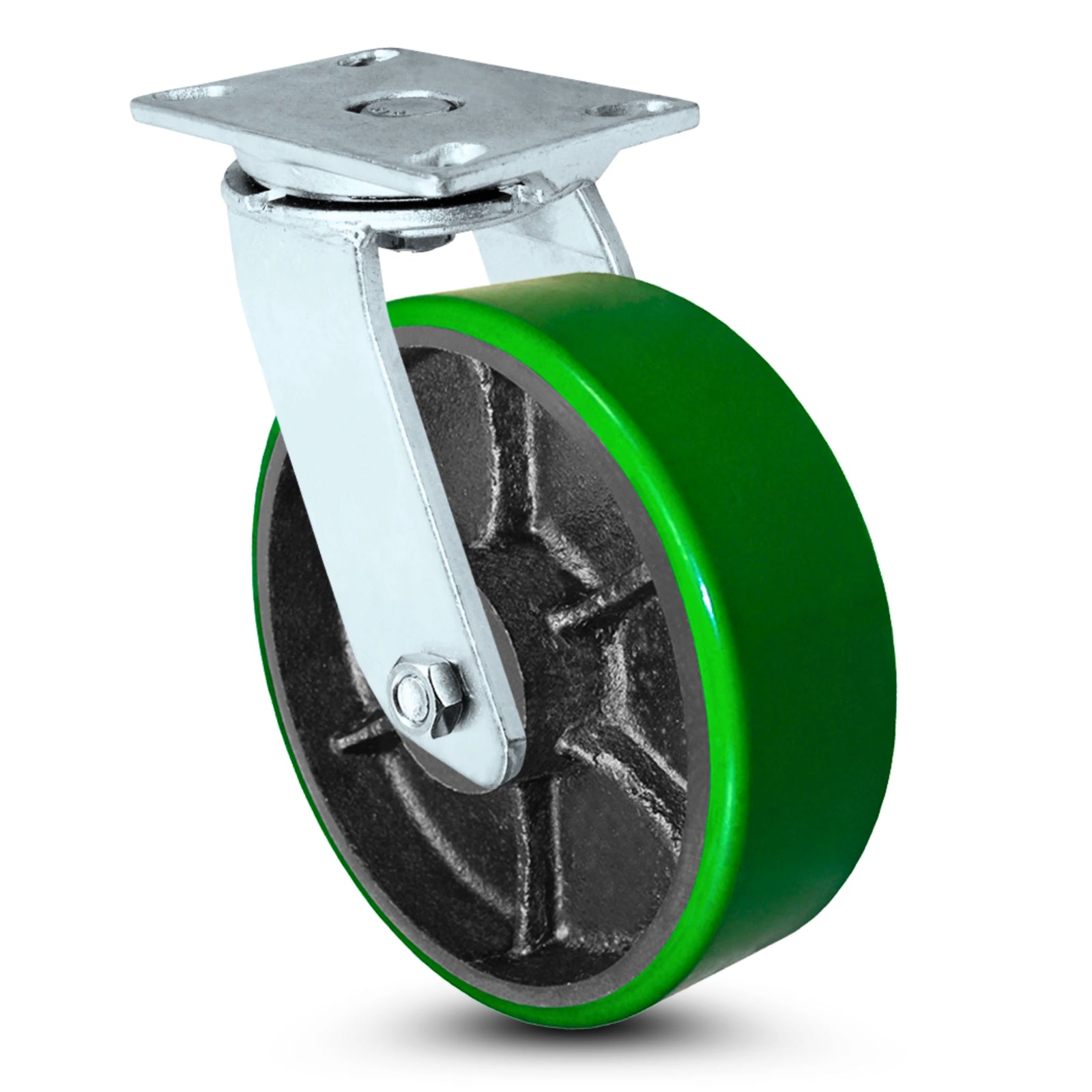 10" x 3" Heavy-Duty Swivel Caster - Green Polyurethane on Steel Wheel - 2,500 lbs Capacity Per Caster CasterHQ