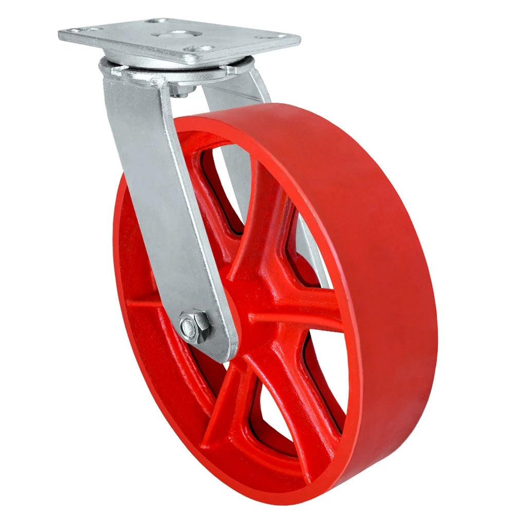 12" x 3" Heavy Duty Swivel Caster - Red Ductile Steel Wheel - 2,500 lbs Capacity Per Caster CasterHQ