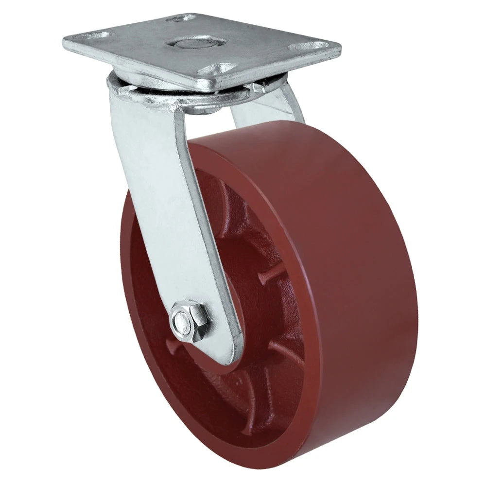 6" x 3" Heavy Duty Swivel Caster - Red Ductile Steel Wheel - 2,500 lbs Capacity Per Caster CasterHQ