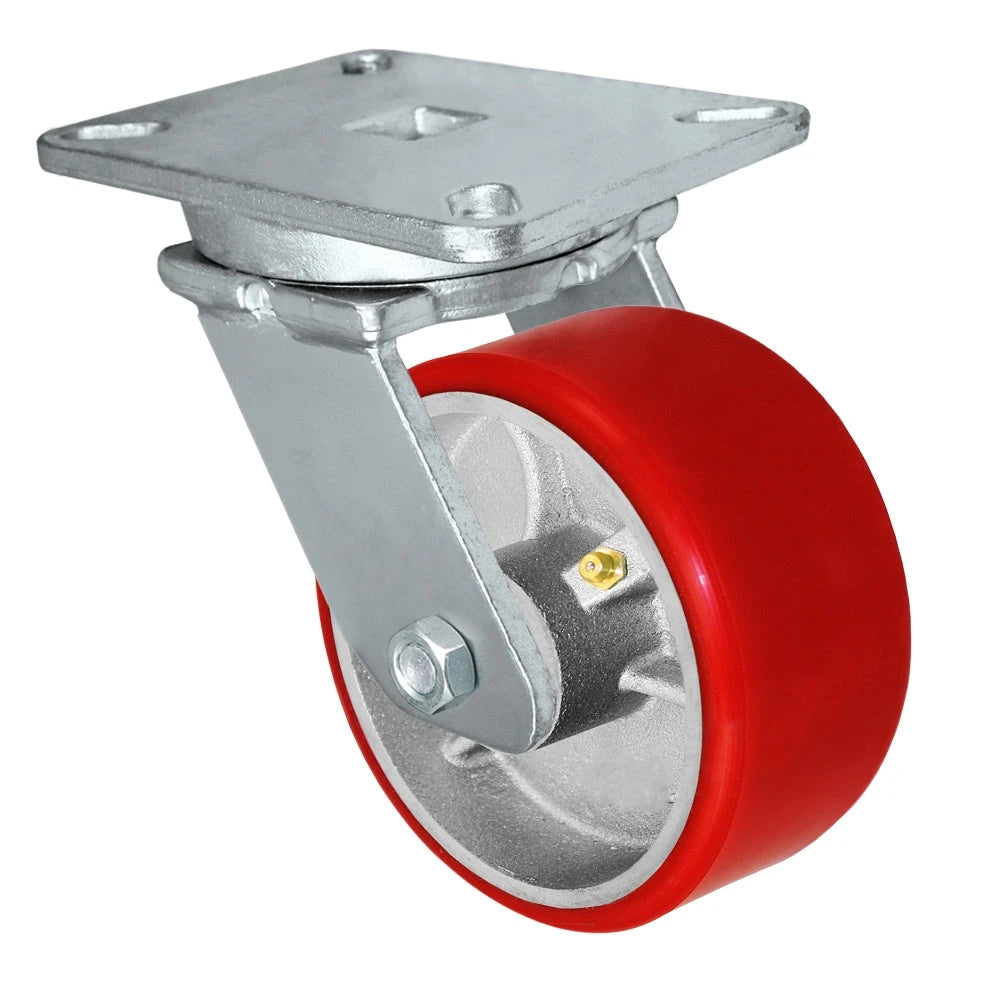 6" x 3" Heavy Duty Swivel Caster - Red Polyurethane on Steel Wheel - 2,000 lbs Capacity Per Caster CasterHQ