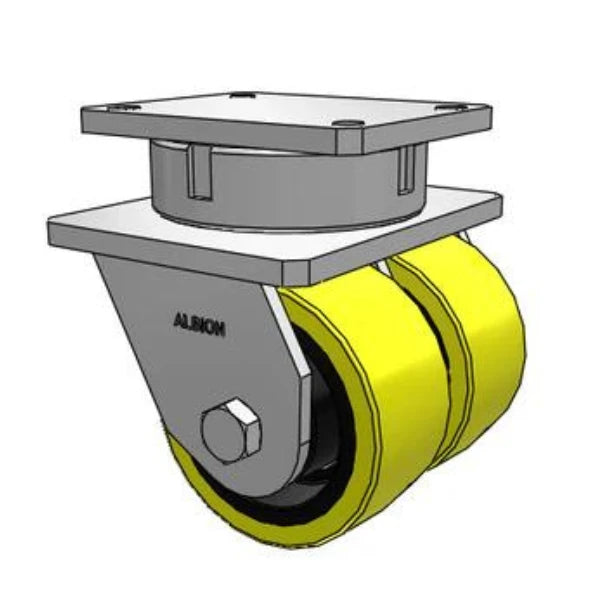 Albion Casters Dual-Wheel Kingpinless Caster - 6x3 HD Polyurethane Wheel with 7.5x6.25 Plate | Heavy-Duty Industrial Caster for Smooth Operation and Durability Albion-Casters