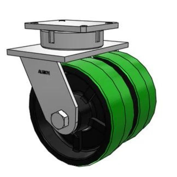 Dual-Wheel 10"x4" Kingpinless Green Poly-on-Iron Swivel Caster | 8400 lb Capacity | 7.5"x6.25" Plate | 615NX06528S Albion-Casters