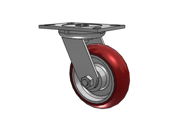 Albion Casters 6" x 2" MAX-Efficiency Maroon Caster with 3/4" King-Bolt and 6.25" x 4.5" Plate - Heavy-Duty Load Handling and Durability - Model 62AX06228S Albion-Casters