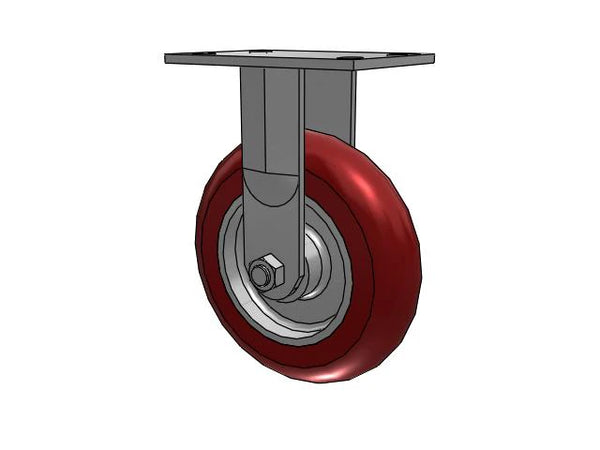 Albion Casters 3/4" King-Bolt 8" x 2" MAX-Efficiency Maroon Industrial Caster with 6.25" x 4.5" Plate - Durable Polyurethane for Heavy-Duty Performance Albion-Casters