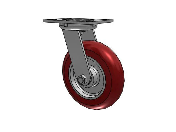 Albion Casters 3/4" King-Bolt 8" x 2" MAX-Efficiency Maroon Swivel Caster with 6.25" x 4.5" Plate - High-Durability Industrial Caster for Heavy Loads - 62AX08228S Albion-Casters