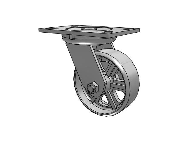 Albion Casters 5" x 2" Cast Iron Wheel Caster with 3/4" King-Bolt and 6.25" x 4.5" Plate - Heavy-Duty Mobility Solution for Industrial Applications Albion-Casters