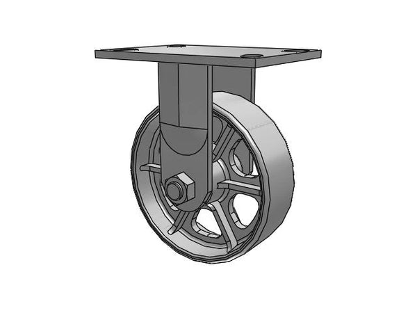 Albion Casters 3/4" King-Bolt 6" x 2" Cast Iron Wheel Rigid Caster with 6.25" x 4.5" Plate - Heavy-Duty Performance for Industrial Use Albion-Casters