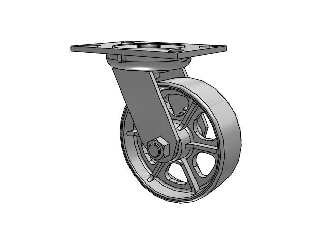 Albion Casters 6" x 2" Cast Iron Wheel Caster with 3/4" King-Bolt and 6.25" x 4.5" Plate - Heavy-Duty Performance for Industrial Use Albion-Casters