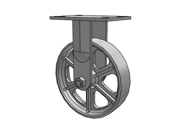 Albion Casters 3/4" King-Bolt 8" x 2" Cast Iron Wheel Rigid Caster - Heavy-Duty 6.25" x 4.5" Plate - Model 62CA08201R for Industrial Use Albion-Casters