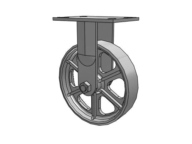 Albion Casters 3/4" King-Bolt 8" x 2" Cast Iron Wheel Rigid Caster - Heavy-Duty 6.25" x 4.5" Plate - Model 62CA08201R for Industrial Use Albion-Casters