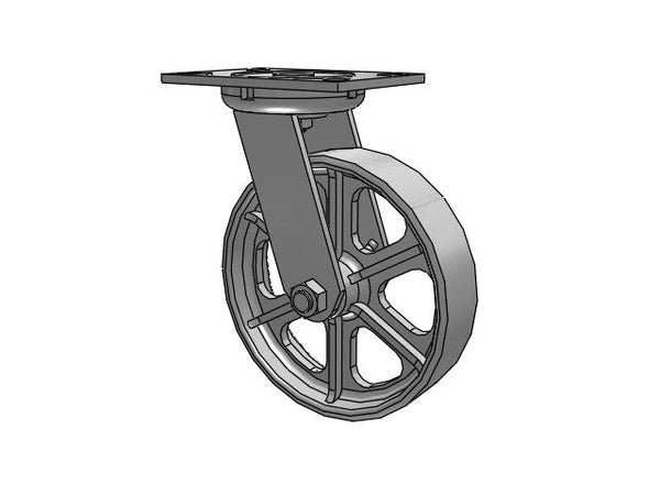 Albion Casters 8" x 2" Cast Iron Wheel Caster with 3/4" King-Bolt and 6.25" x 4.5" Plate - Durable Industrial Mobility Solution Albion-Casters
