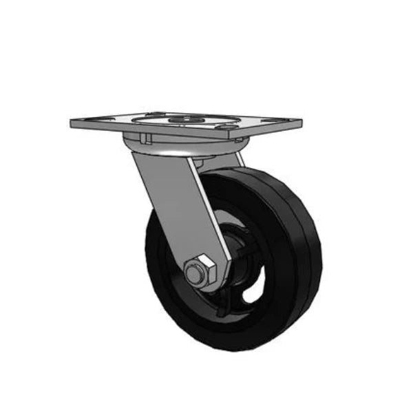 Albion Casters 6" x 2" Industrial Line - Caster 3/4" King Bolt Rubber on Iron Wheel with 6.25" x 4.5" Plate - High Capacity, Durable Swivel Caster for Heavy-Duty Use Albion-Casters