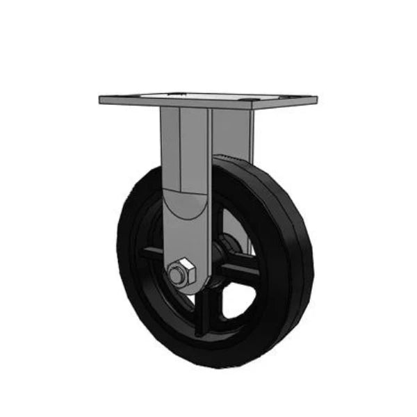 Albion Casters 8" x 2" Industrial Line - Rigid Caster - 3/4" King Bolt Rubber on Iron Wheel, 6.25" x 4.5" Plate, 600 lb Load Capacity - Model 62MR08201R Albion-Casters