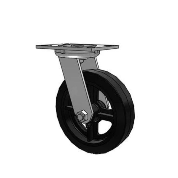 Albion Casters 8" x 2" Industrial Line - Caster with Rubber on Iron Wheel | 3/4" King Bolt & 6.25" x 4.5" Plate | 600 lb Load Capacity | Model 62MR08201S Albion-Casters