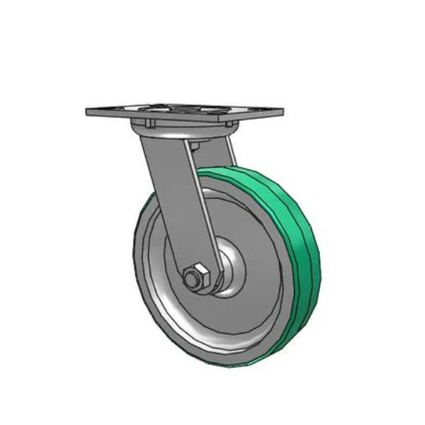 Albion Casters 8" x 2" Industrial Line Caster with Polyurethane-on-Aluminum Wheel, 3/4" King-Bolt & 6.25" x 4.5" Plate - Heavy-Duty Model 62PD08201S Albion-Casters