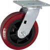 6" X 2" Heavy Duty Caster Set of 4 - 2 Swivel Casters and 2 Rigid Casters - 2880 lbs Per set of 4 - (4 pack) - Dark red Polyurethane on Black Polyolefin Core CasterHQ