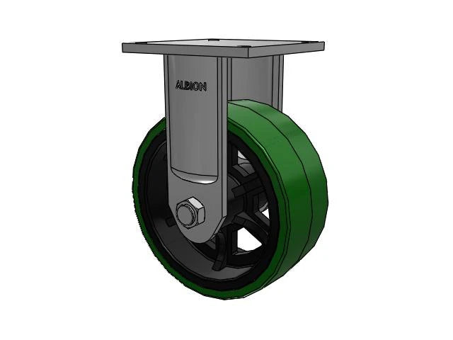 Albion Casters Ultimate Kingpinless Rigid Caster - 12" x 5" Polyurethane-on-Iron Wheel with 8.5" x 8.5" Plate | Heavy-Duty Industrial Caster for Enhanced Durability and Shock Absorption Albion-Casters