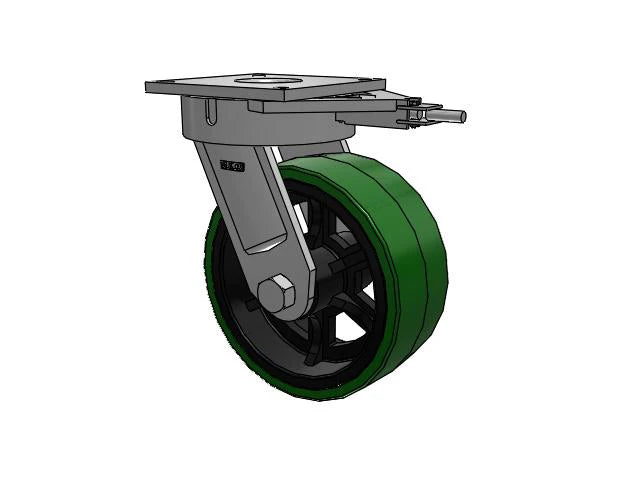 Albion Casters Ultimate Kingpinless Caster - 12" x 5" Polyurethane-on-Iron Wheel with 8.5" x 8.5" Plate & Swivel Lock - Heavy-Duty Industrial Caster for Smooth Operation and Stability Albion-Casters