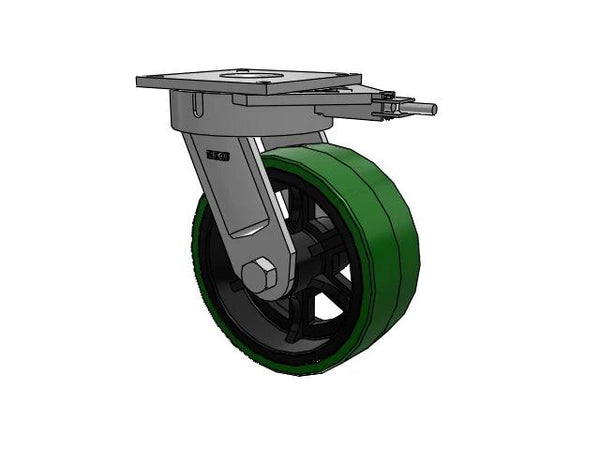 Albion Casters Ultimate Kingpinless Caster - 12" x 5" Polyurethane-on-Iron Wheel with 8.5" x 8.5" Plate & Swivel Lock - Heavy-Duty Industrial Caster for Smooth Operation and Stability Albion-Casters