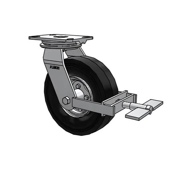 HD Raceway 9"x2.8" Black Pneumatic Wheel Swivel Caster with Top Wheel Lock, 6.25"x4.5" Plate, 295 lb Load Capacity Albion-Casters