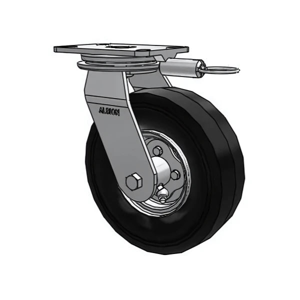 HD Raceway 9"x2.8" Black Pneumatic Swivel Caster with Locking Plate & 295 lb Capacity Albion-Casters