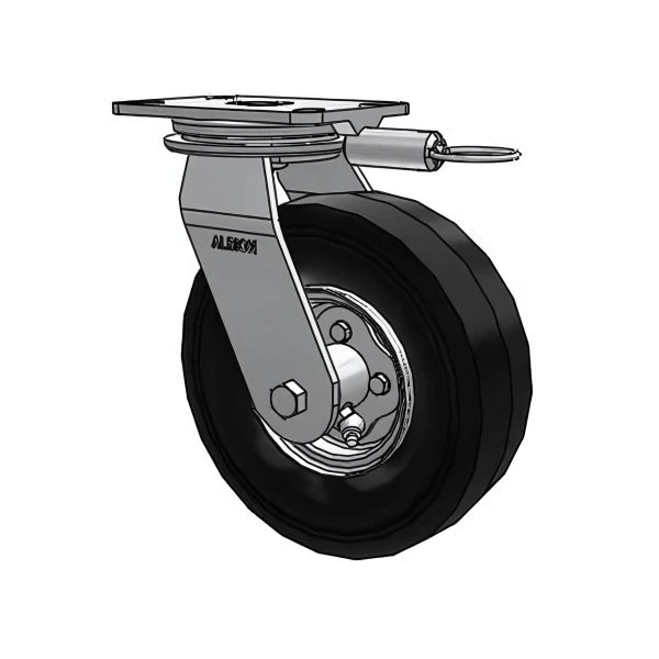 Heavy-Duty 9"x2.8" Black Pneumatic Ball Bearing Wheel Caster with Swivel Lock & 6.25"x4.5" Plate Albion-Casters