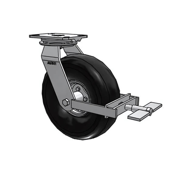HD Raceway 10.9" Black Pneumatic Swivel Caster with Top Wheel Lock & 6.25"x4.5" Plate Albion-Casters