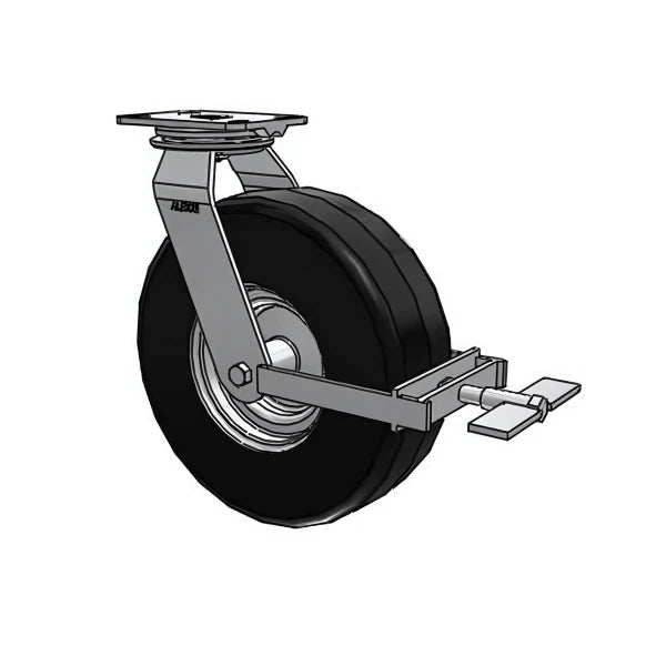 HD Raceway 13"x4.1" Black Pneumatic Wheel Swivel Caster with Top Wheel Lock, 6.25"x4.5" Plate, 445 lb Load Capacity Albion-Casters