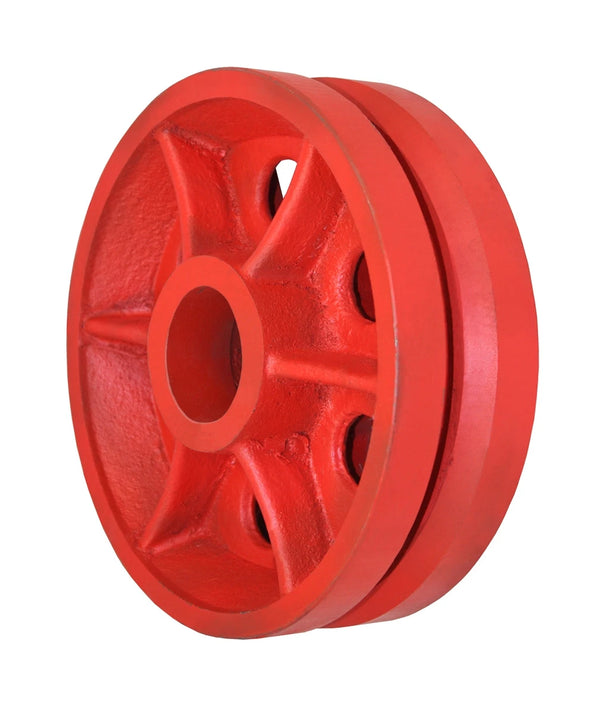 8" X 2-1/2" Red Ductile V-Groove Wheel - 4,000 lbs Capacity CasterHQ