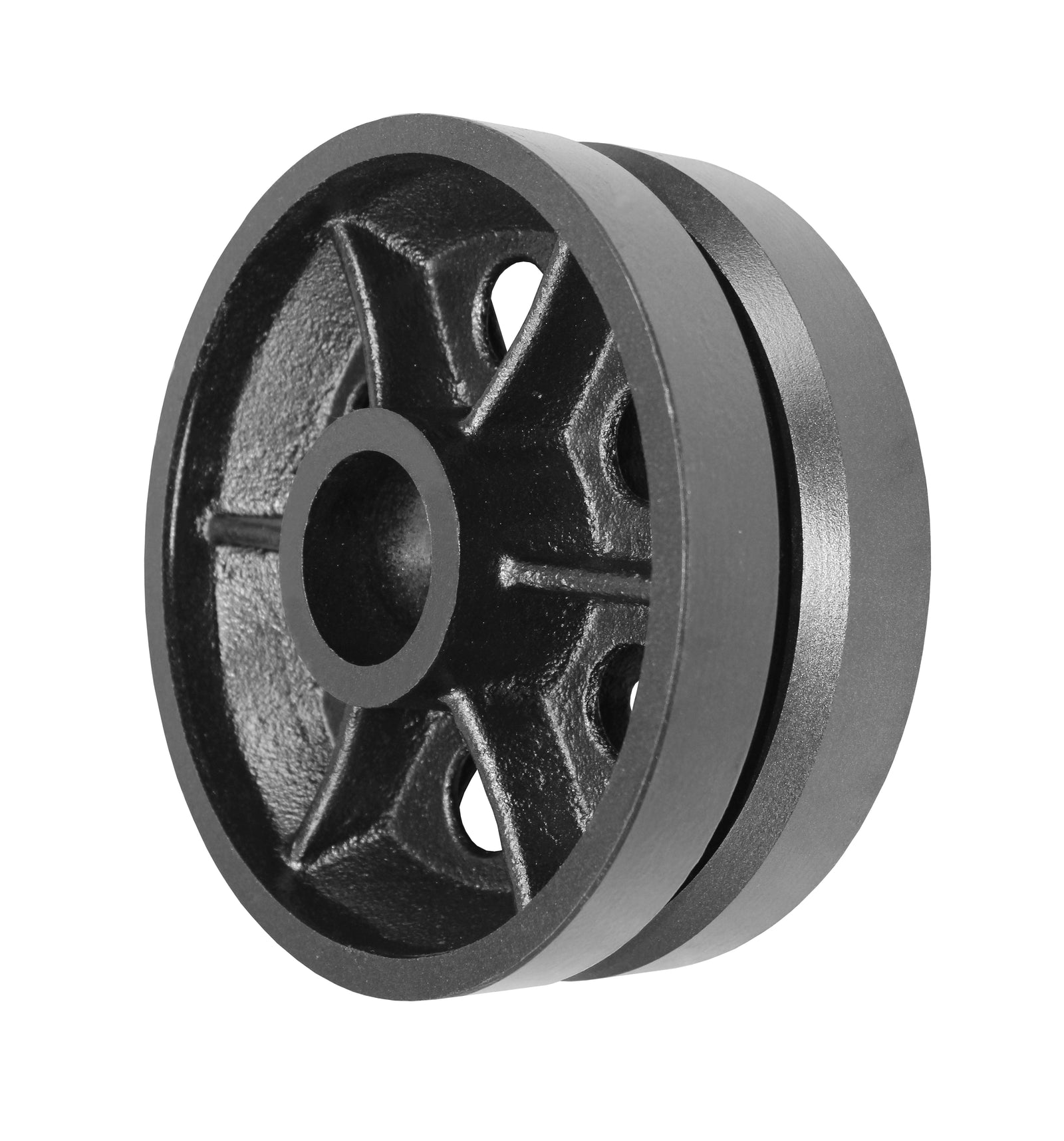 Durastar 8" x 3" V-Groove Cast Iron Wheel with 1-15/16" Plain Bore, built for industrial track-guided applications with a 2,500 lb load capacity and precision-machined durability.
