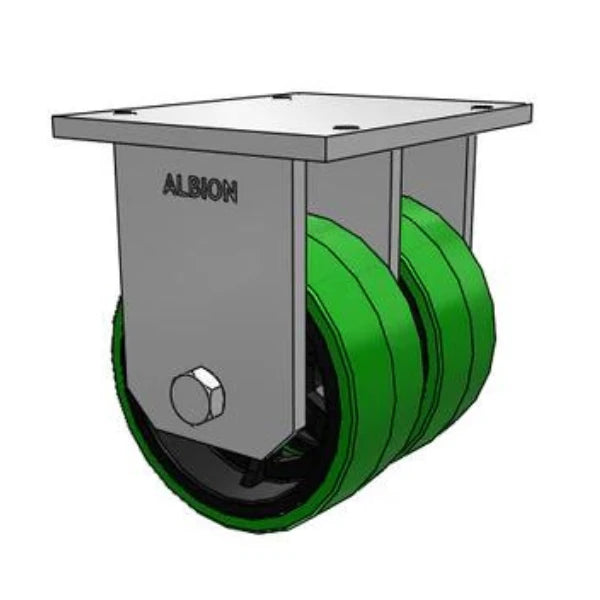 Dual-Wheel 12" Kingpinless Thick Polyurethane-on-Iron Rigid Caster | 12000 lb Capacity | 15-3/8"x12" Plate | 850PX12801R Albion-Casters
