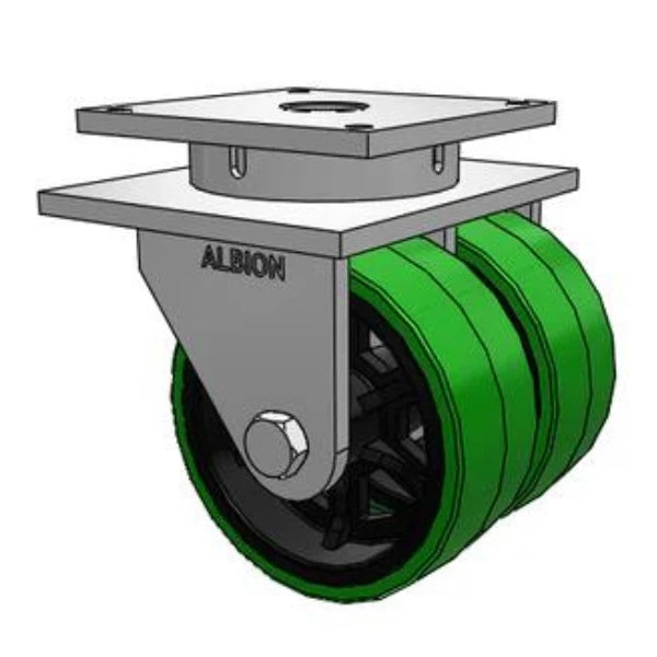 Dual-Wheel 12" Kingpinless Thick Polyurethane-on-Iron Swivel Caster | 12000 lb Capacity | 12"x12" Plate | 850PX12801S Albion-Casters