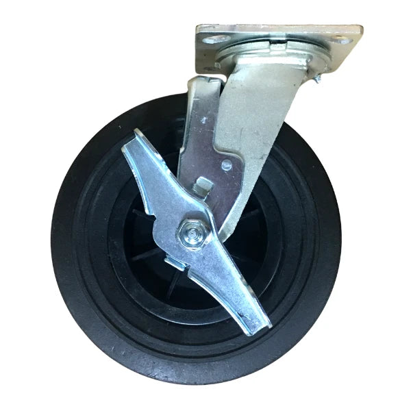 8" Solid Rubber Replacement Swivel Caster with Brake – 8CASTB-SOL | Durable, Weather-Resistant, Ideal for Corps Design Field Props & Marching Arts Equipment Corps Design Logo - We Move Music