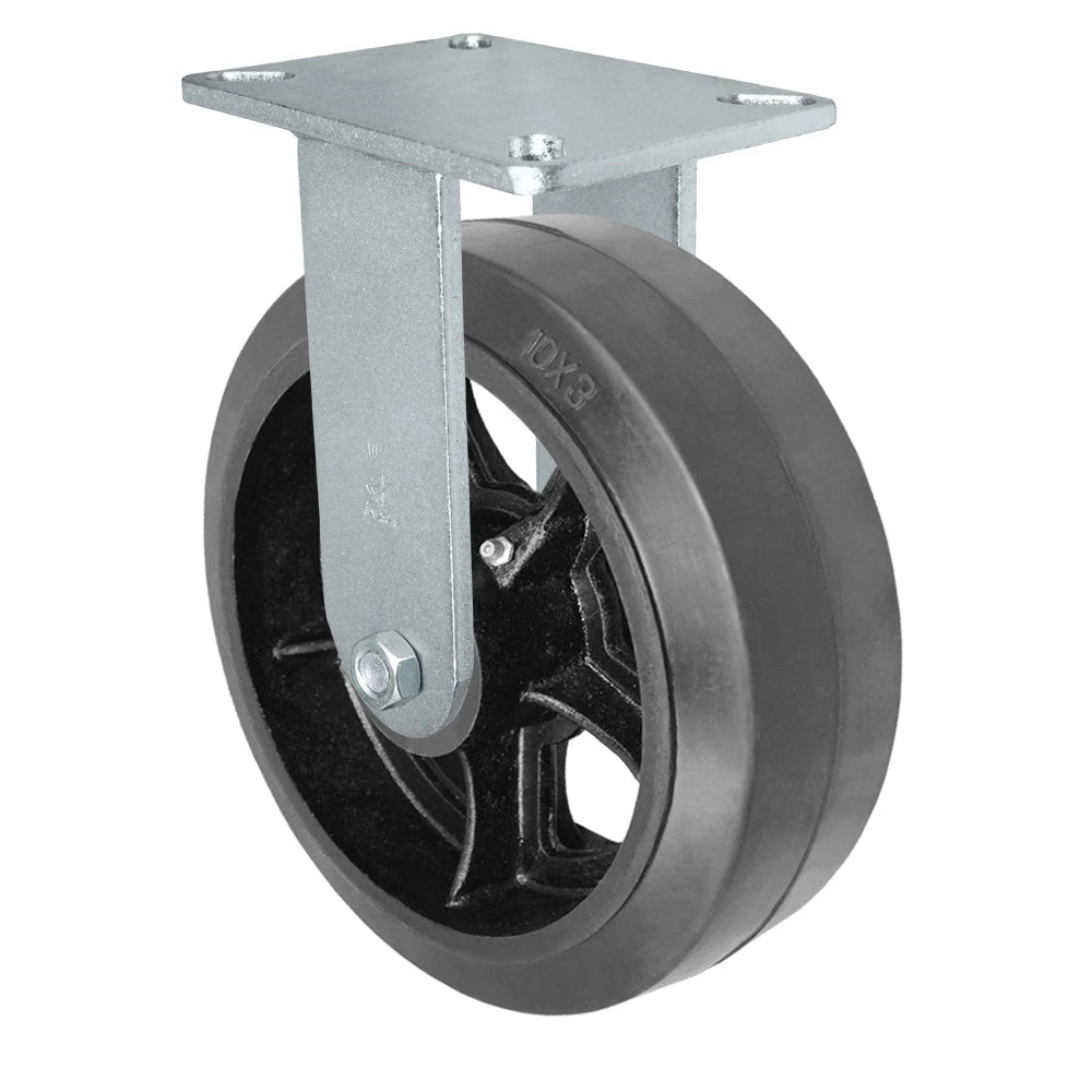 Durastar Xtreme Heavy Duty 90 Series - 10" x 3" Rubber on Steel Rigid Caster - 1100 lb Capacity, 5-1/4" x 7-1/4" Top Plat Durastar
