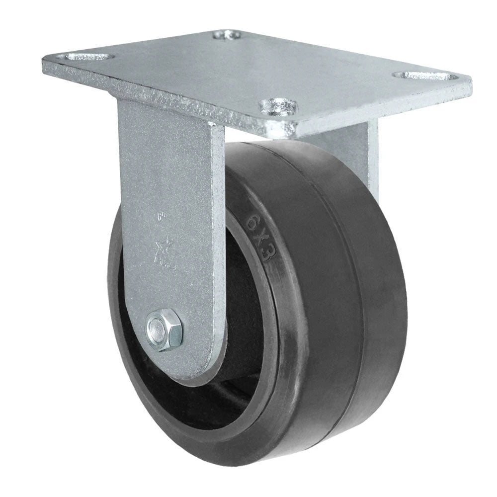 Durastar Xtreme Heavy Duty 90 Series - 6" x 3" Rubber on Steel Rigid Caster - 750 lb Capacity, 5-1/4" x 7-1/4" Top Plate Durastar