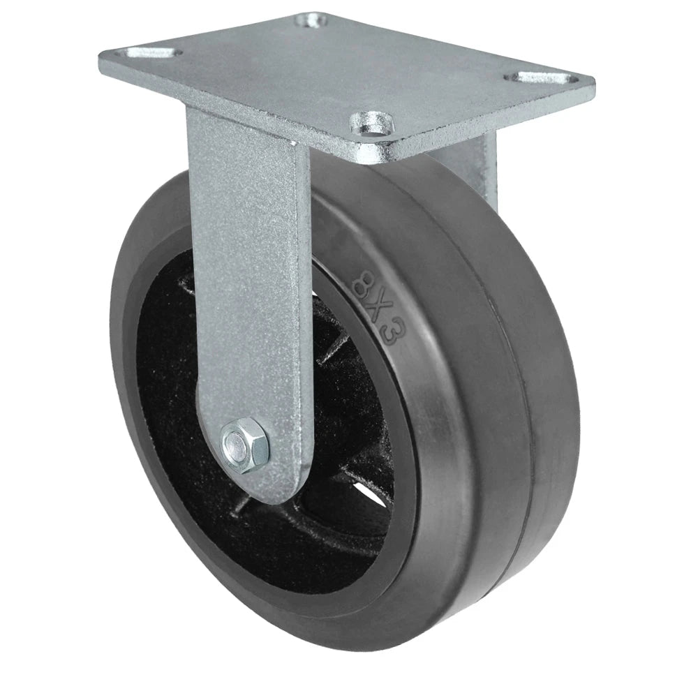 Durastar Xtreme Heavy Duty 90 Series - 8" x 3" Rubber on Steel Rigid Caster - 900 lb Capacity, 5-1/4" x 7-1/4" Top Plate Durastar