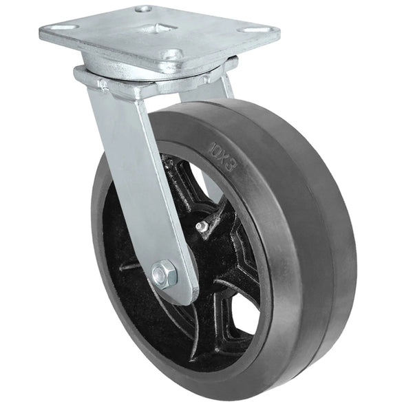 Durastar Xtreme Heavy Duty 90 Series - 10" x 3" Rubber on Steel Swivel Caster - 1100 lb Capacity, 5-1/4" x 7-1/4" Top Plat Durastar
