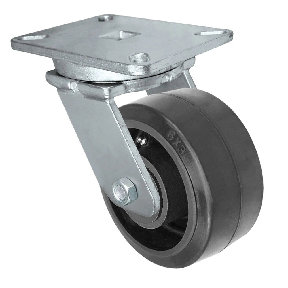 Durastar Xtreme Heavy Duty 90 Series - 6" x 3" Rubber on Steel Swivel Caster - 750 lb Capacity, 5-1/4" x 7-1/4" Top Plate Durastar