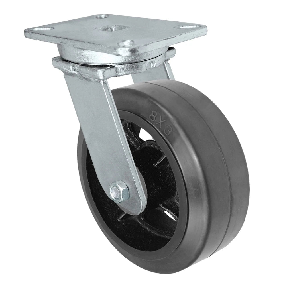 Durastar Xtreme Heavy Duty 90 Series - 8" x 3" Rubber on Steel Swivel Caster - 900 lb Capacity, 5-1/4" x 7-1/4" Top Plate Durastar