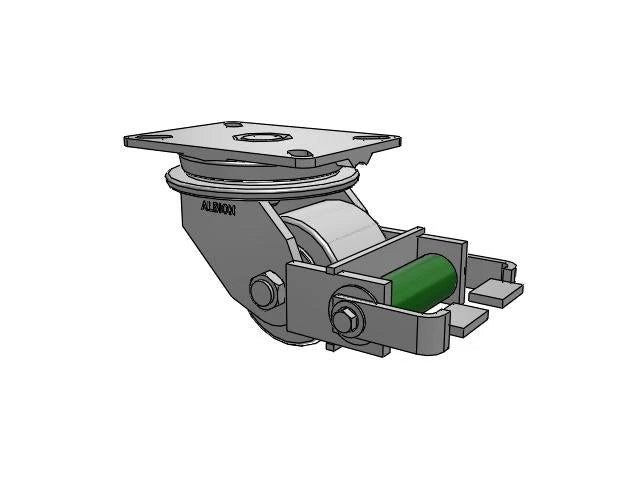 Albion Casters HD Raceway 4" x 3" Cast Iron Wheel Caster with Poly-Cam Brake and 7.25" x 5.25" Plate - Heavy-Duty Performance for Industrial Use Albion-Casters