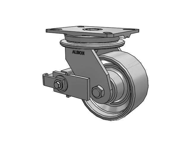 Albion Casters HD Raceway 6" x 3" Cast Iron Wheel Caster with Poly-Cam Brake – Heavy-Duty 7.25" x 5.25" Plate for Industrial Use (Model 90CA06501SP) Albion-Casters