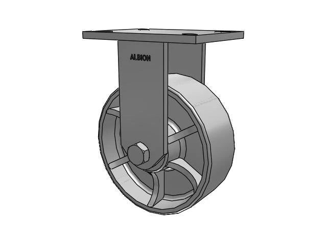 Albion Casters HD Raceway 8" x 3" Cast Iron Wheel Rigid Caster with 7.25" x 5.25" Plate - Heavy-Duty Mobility Solution for Industrial Applications Albion-Casters